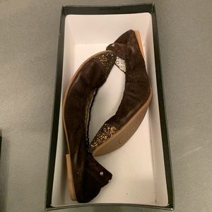 New Matt Bernson Brown Suede Gold Glitter Flat 8.5